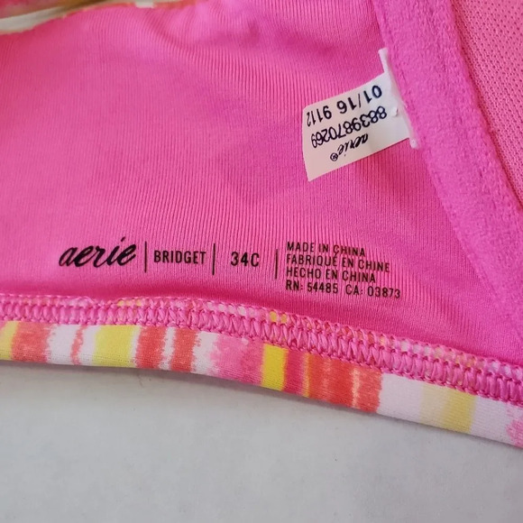 AERIE SWIM Pink Yellow Bridget Bikini Top Size 34C - Picture 9 of 9